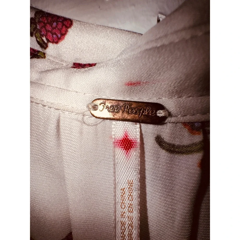 Free People Floral Midi Shirt Dress Cream Berry‎ Botanical Cap Sleeve Pockets 6